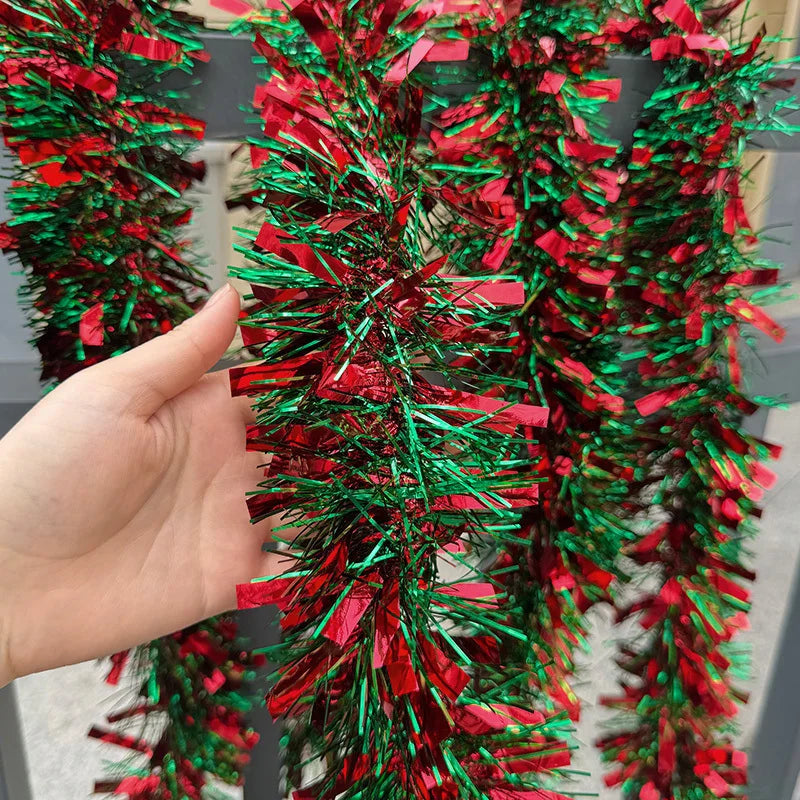 5/10er-Pack 78,74 Zoll Weihnachtsbaum-Hängegirlande, Weihnachtsgirlande, rotes und grünes Lametta, Bandornamente, Urlaub, Zuhause, Partyzubehör