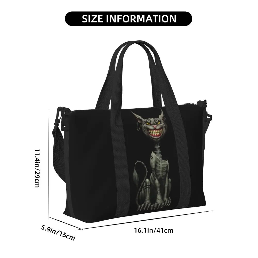 Custom Cheshire Cat Beach Tote Bag for Women We're All Mad Here Cat Big Compartment Gym Beach Travel Bags