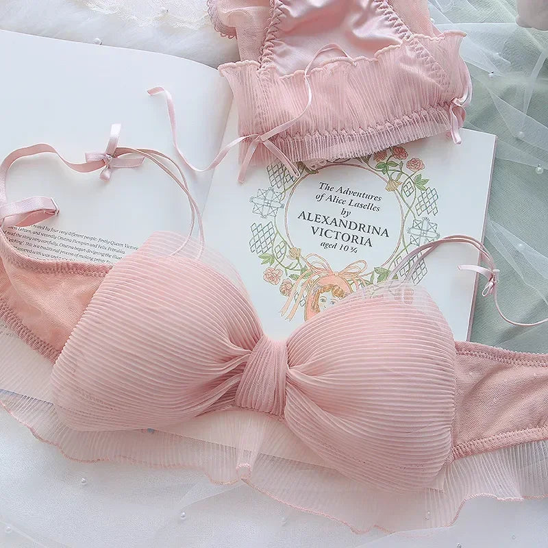 elegant Spitze Tüll Bikini Push Up BH Schleife Damen Unterwäsche Weiblich elegant Japanisch Süß Drahtlos Lingerie Mädchen Komfortabel Bralette