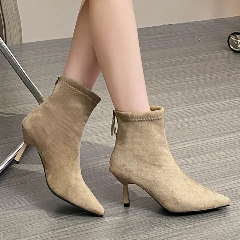 Ghete vintage Ohmmayby, toc subțire - înălțimea tocului 5-8 cm, până la gleznă, căptușeală din fleece