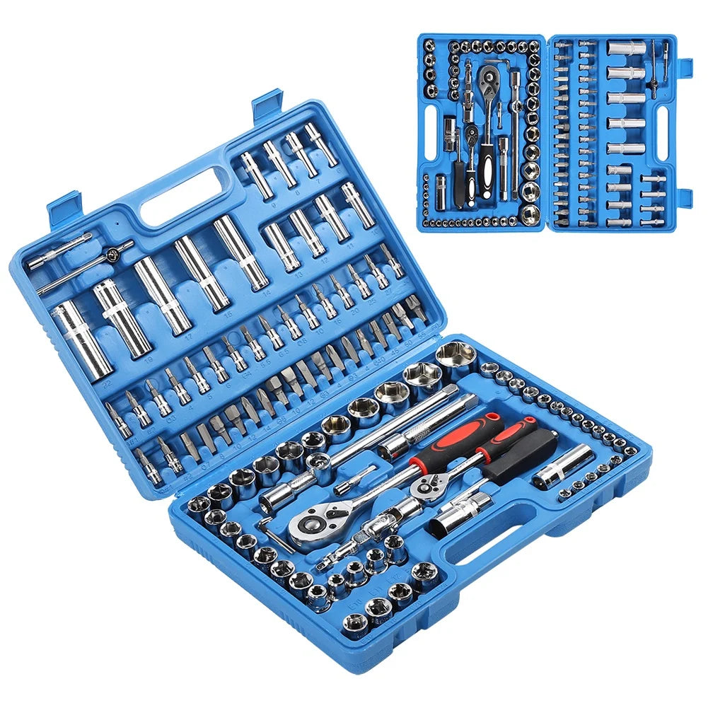 Ratchet Wrench Set 1/4in 1/2in CR40 Stahl-Sockel-Set Werkzeugkasten + Box Handwerkzeug-Kits Sockel-Set Stahl-Sockel-Set-Werkzeug-Kit
