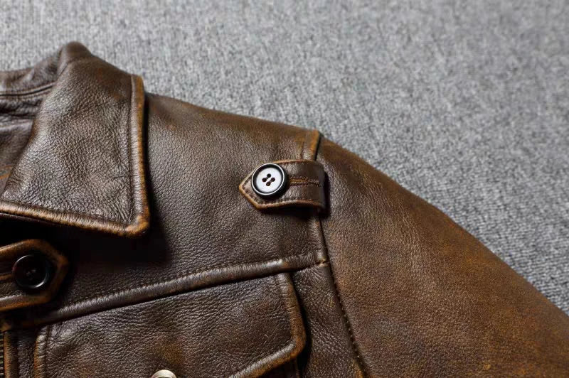 Men's Genuine Leather Jacket Natural Cowhide Hunting Jacket First Layer Cowhide American Retro Motorcycle Jacket Short Jacket