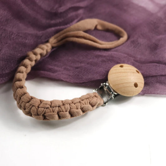 Baby Pacifier Chain Hand Braided Cotton Cloth Handmade Heart Shape Wooden Dummy Pacifier Clips For Nursing Teether Shower Gifts