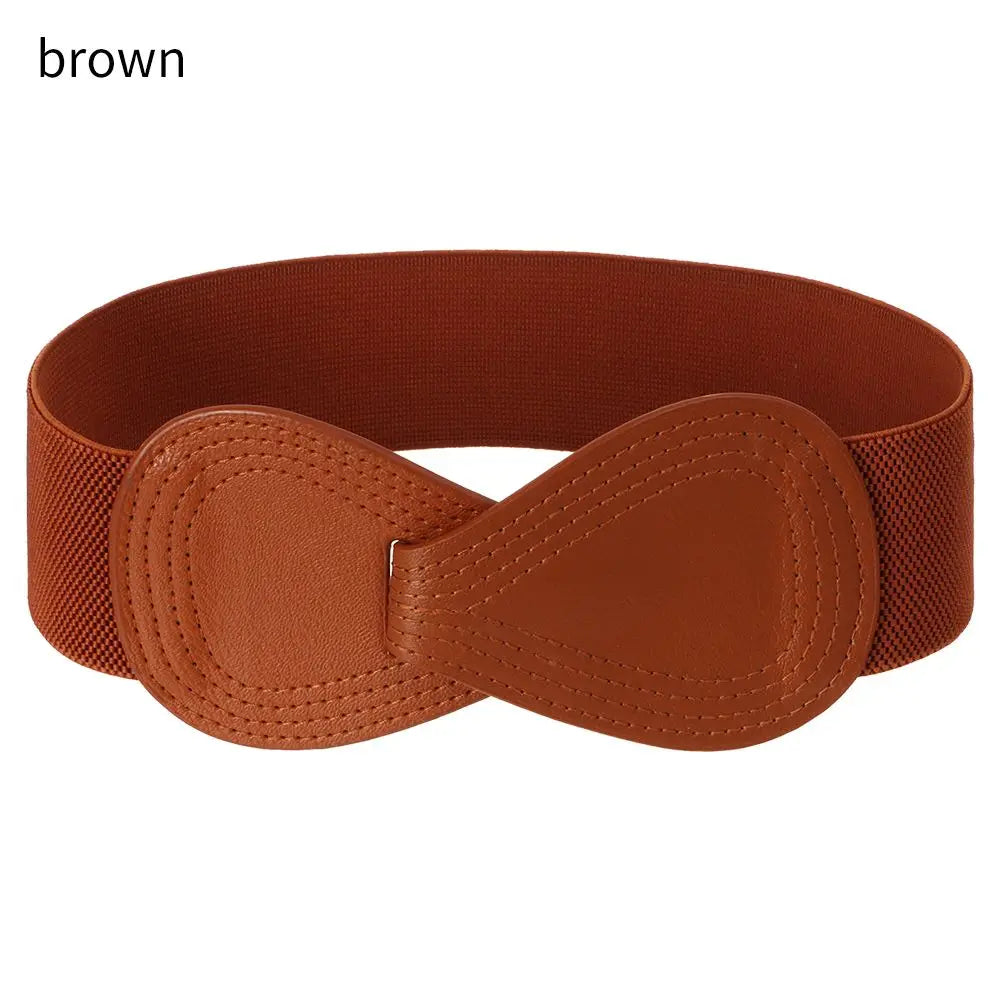 Women Fashion Wide Elastic Belt Metal Buckle Cinch Waistband Ladies Dress Waist Band Fashion Accessory
