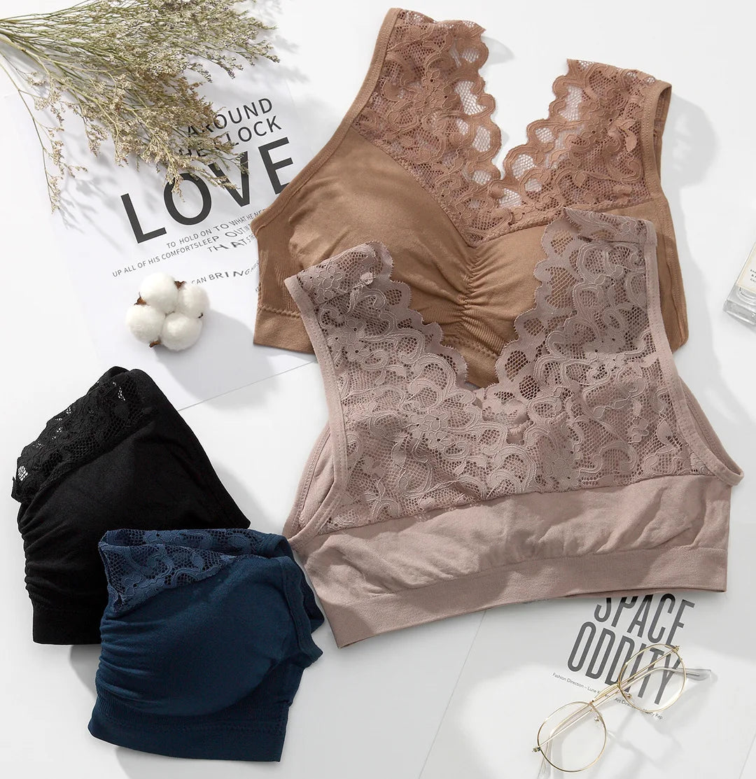 elegant Lace Bra Top Women Push Up Wireless Women Padded Bralette Underwear Lingerie Sports Bra Female Crop Tops