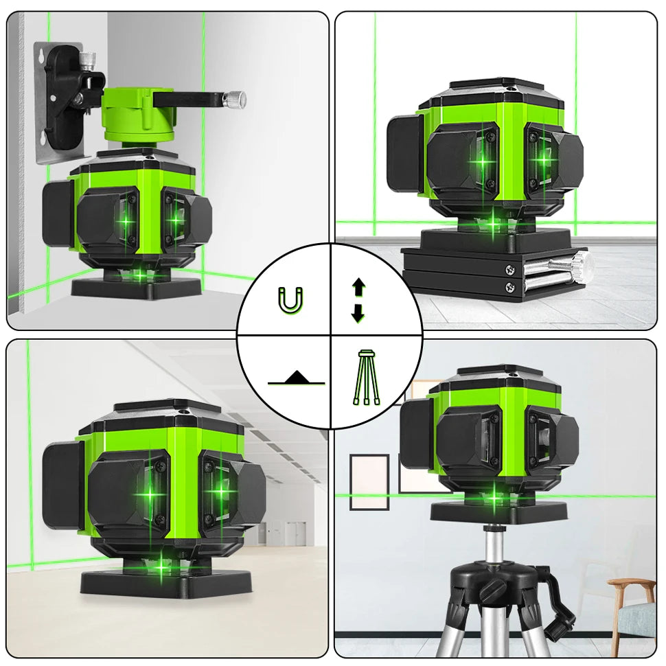CLUBIONA 16/12 lines Self-leveling Remote Control Outdoor Mode - Receiver Auto 3x360 Green beam Line Laser Level