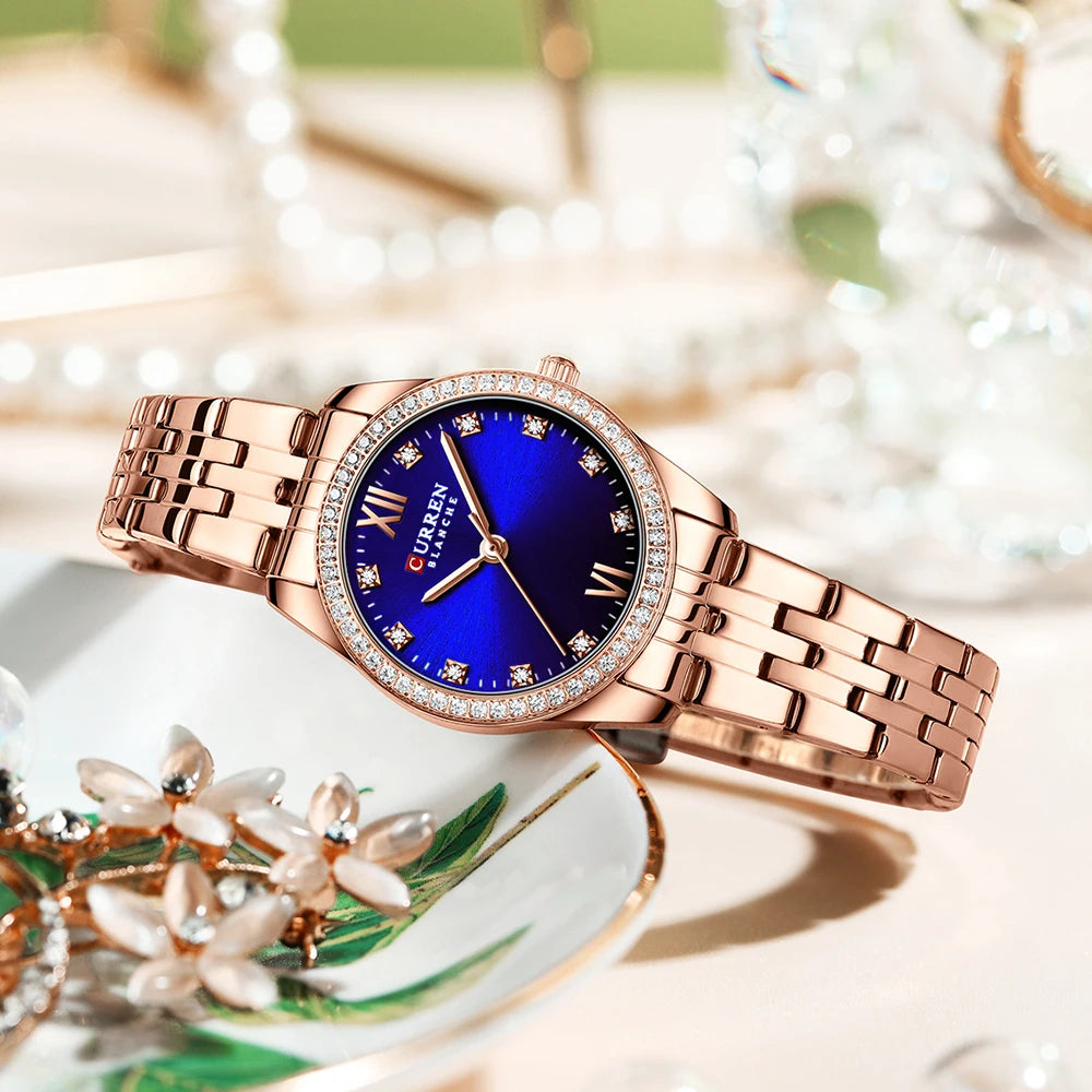 Luxus-Damenarmbanduhr - Stahlband - Quarz - Kristall - Modeuhr für Frauen 2025
