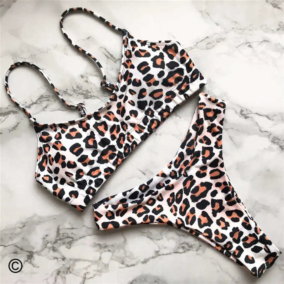 14 Farben S-XL Elegant Leopard Bikini: Varleinsar Wire-Free Low Waist Brasilianischer - Zweiteilig Beach Style Polsterung Leopard-Muster