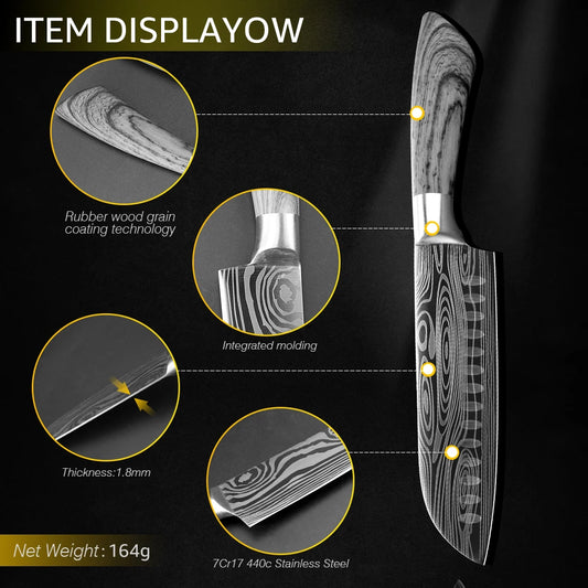 Kitchen Knife Damascus Laser Chef Knife 5 7 8 Inch Meat Cleaver Japanese Santoku Knive Butcher Slicing Cutter for Fish Vegetable