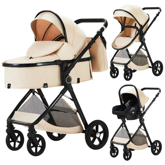 3-in-1-Babykinderwagen mit hoher Landschaft, verstellbarer Griff, Reisekinderwagen mit Muttertaschen, Netz-Kinderwagen by Golden Bridge Store