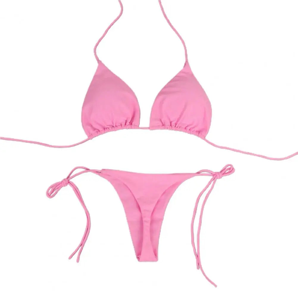 2 Stück Bikini Set - Elegant Bikinis Einfarbig Halter Neck Strap Tanga Brazilian - Schwimmbekleidung Badeanzug Frauen Schwimmanzug Set Strand