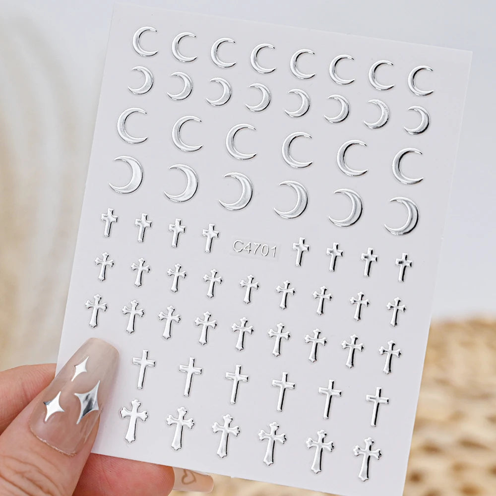 MAFANAILS Metal Silber Nagelsticker - 6 Stück 10x8cm 3D