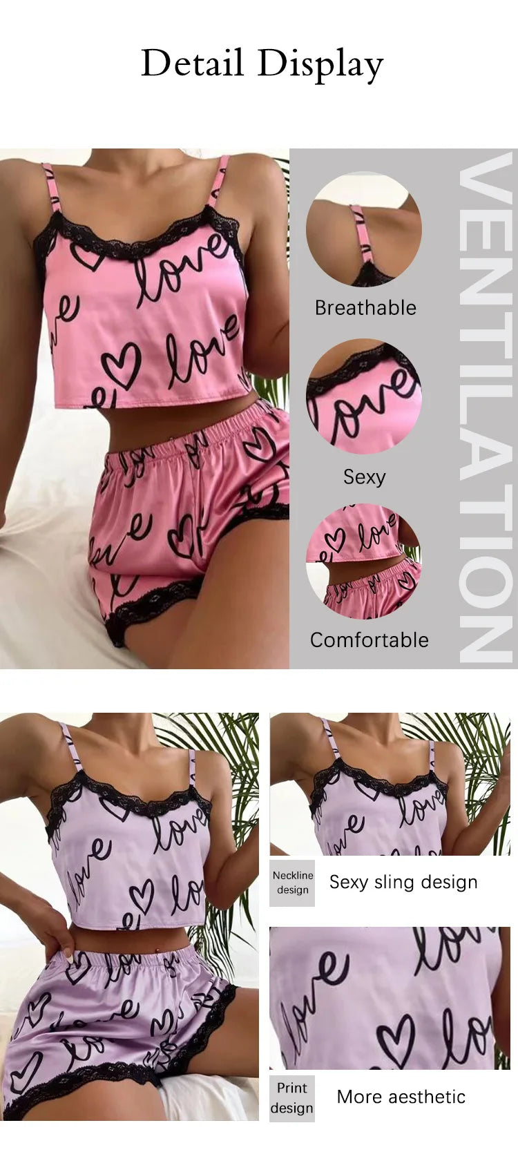 Damen Pyjama Set 2025 - 2-teiliges Schlafanzug Set mit Print & Shorts