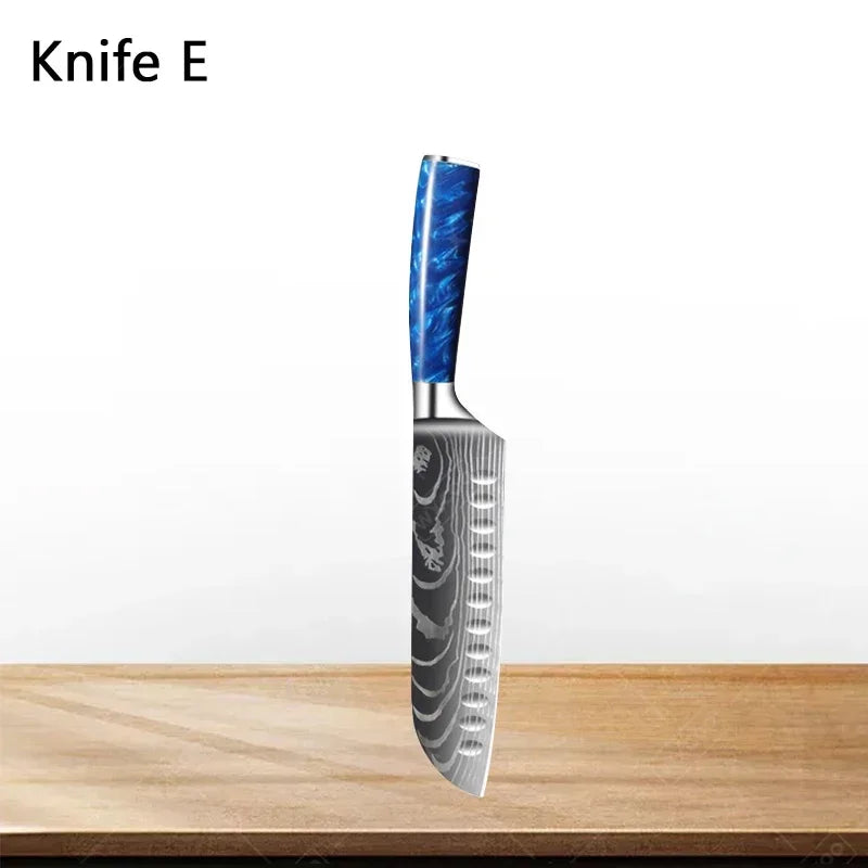 Küchenmesser-Set 2025: High Carbon Stainless Steel 7CR17 - Damascus Pattern Cleaver Chef Santoku Collection