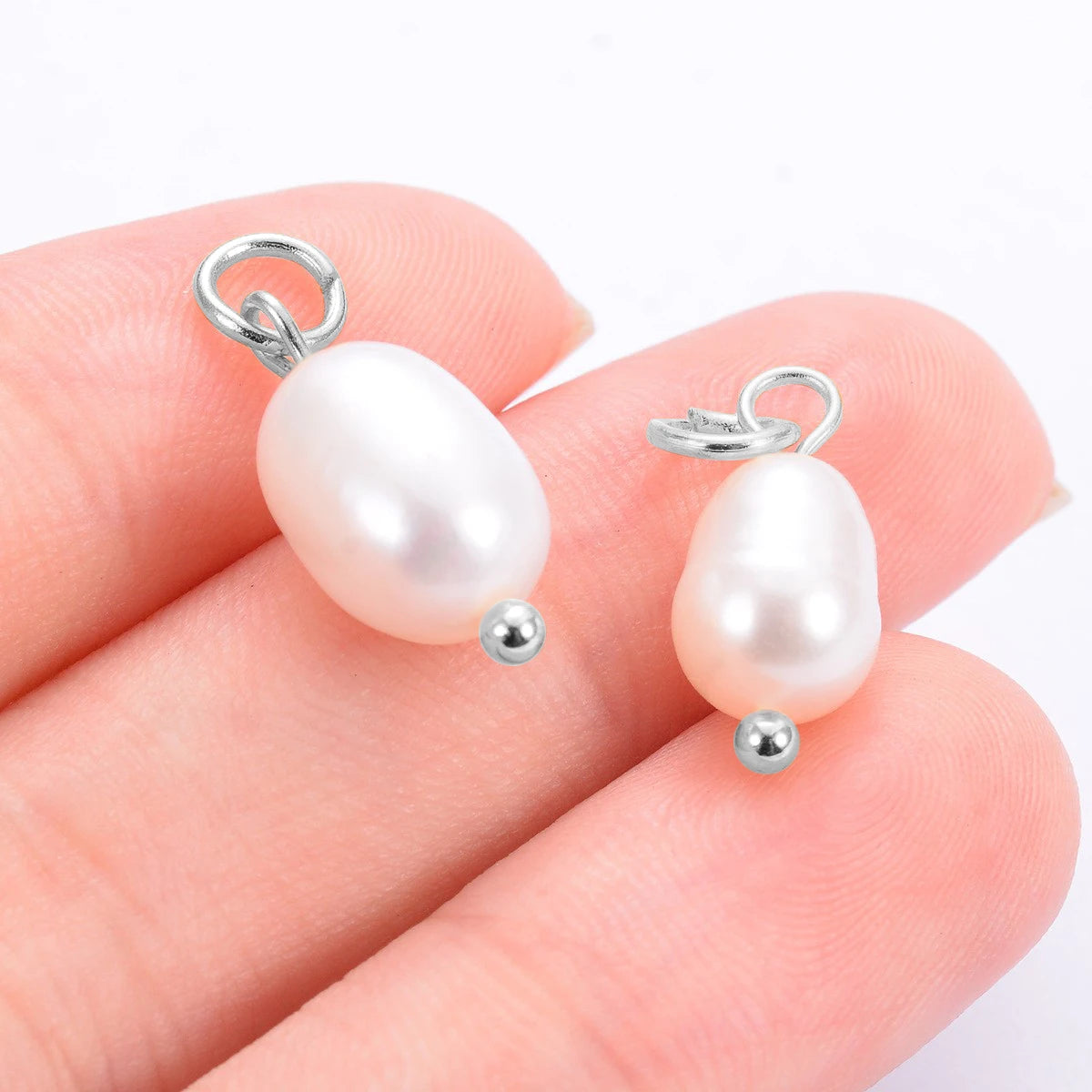 Charms QYX-008 Natürliche Perlen - 10 Stk Edelstahl