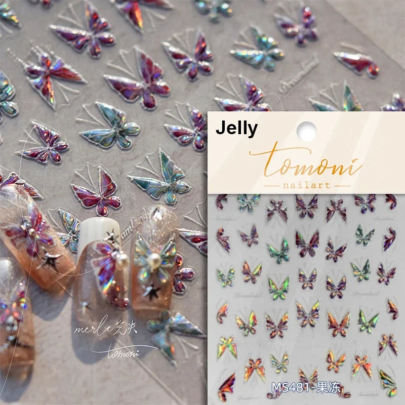 Fantasy Shiny Shell Light Butterfly Rhinestone Bohemia Hot 5D Soft Embossed Relief Nail Art Sticker 3D Decal Decoration Manicure