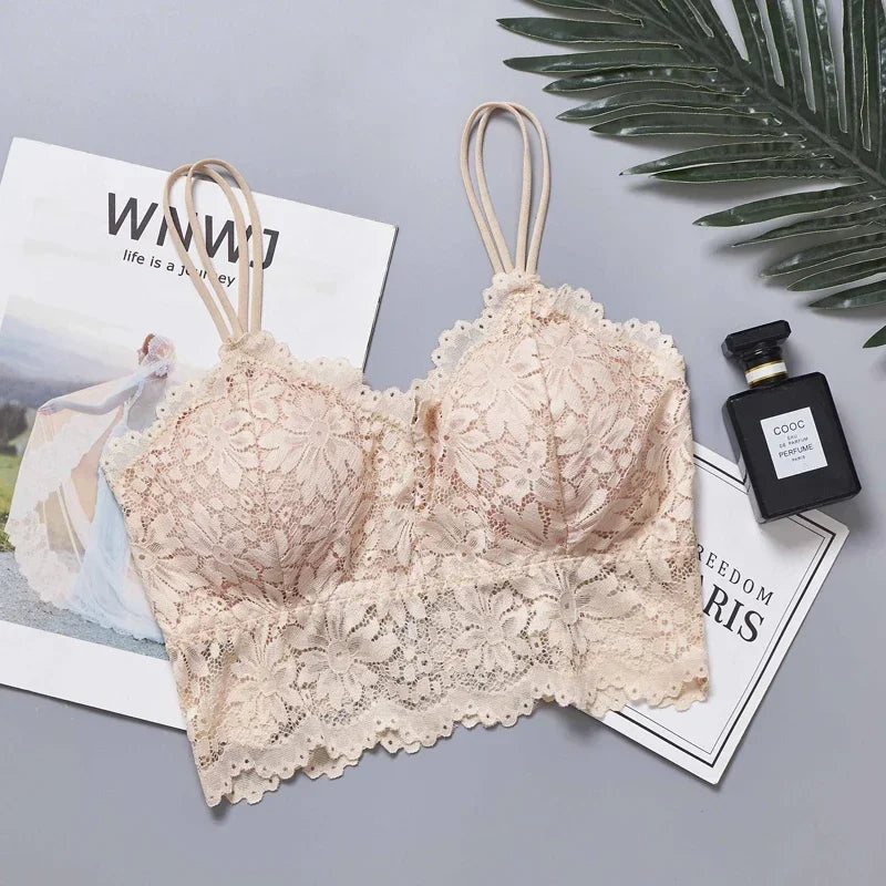 Damen BH 2025 - Bügelfreier Spitzen BH Push-Up Full Cup mit Blumenmuster