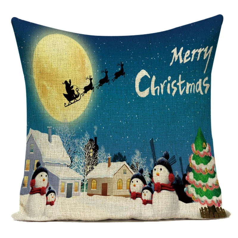 Merry Christmas Cute Cartoon Santa Claus Christmas Trees Polyester Sofa Home Decoration Pillow Cushion Cover Almofadas