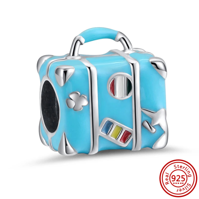 925 Silber Einkaufstasche Koffer Reisepass Handtasche Kamera Liebe Reise Leben DIY Perlen für Original Pantaro Charms Armband Schmuck