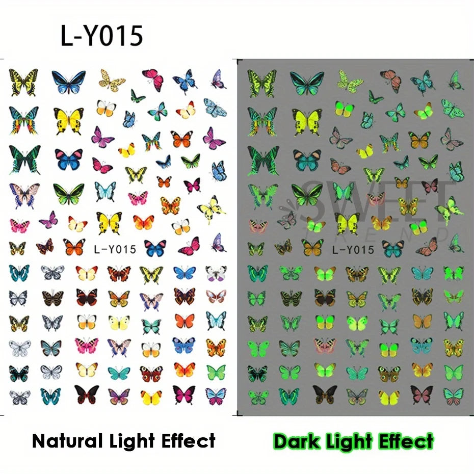 Nagel-Sticker 2025: 3pcs Luminous-Butterfly Glow-Dark - Manicure Art Collection