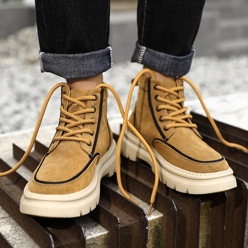 Ghete de exterior din piele Chobenjoe, croială confortabilă - Material: Piele, Închidere: Cu șireturi