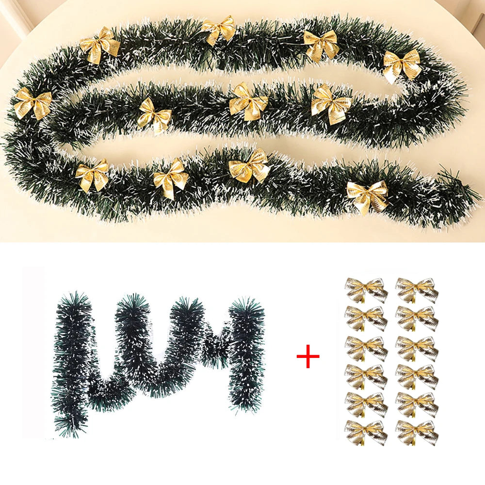 2M Weihnachtsgirlande-Dekoration, grüne Weihnachtsbaumschmuck, DIY-Girlande mit Schleife, Weihnachtsdekoration für Zuhause