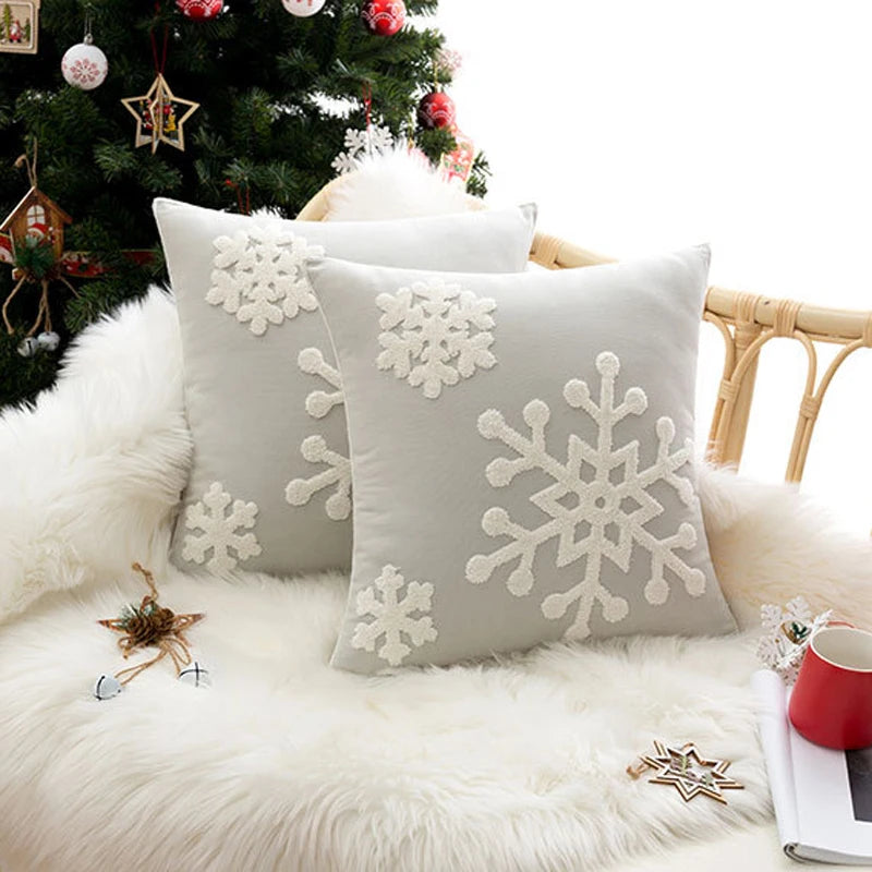 Christmas Style Big Snowflake Throw Pillow Case 45x45cm Canves Wool Embroidery Cushion Cover For Noel Party Home Decoration