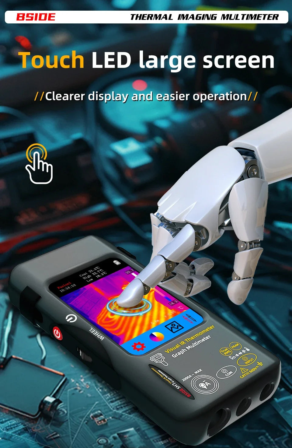Cameră de termoviziune 2025: BSIDE SH7 320*320 Cameră de termoviziune 20000 de numărări - Multimetru digital cu ecran tactil 2 în 1 Cameră IR Reparații lentile macro Colecție PCB