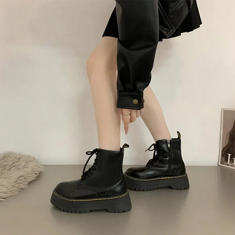 Ghete Chelsea din piele COZOKCN cu platformă - Mărimea 38, Toc de 3 cm, Ax până la gleznă