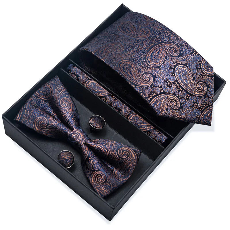 Men's Tie Pin cuff square bow Tie with pocket square cufflinks Set Paisley Men's Business Wedding Suit Accessories 6-piece set
