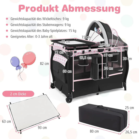 5-In-1 Reisebett Mit Matratze Und Verstellbarem Baldachin