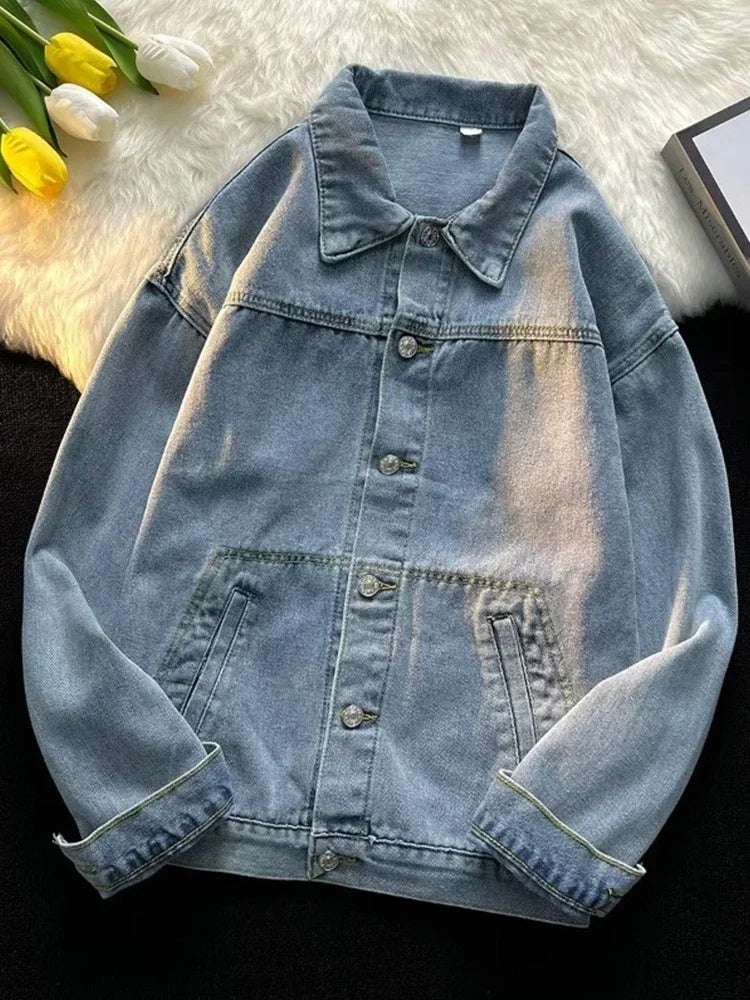 Bakorobaty Jeansjacke Einreihig Retro Locker - Blau Regular
