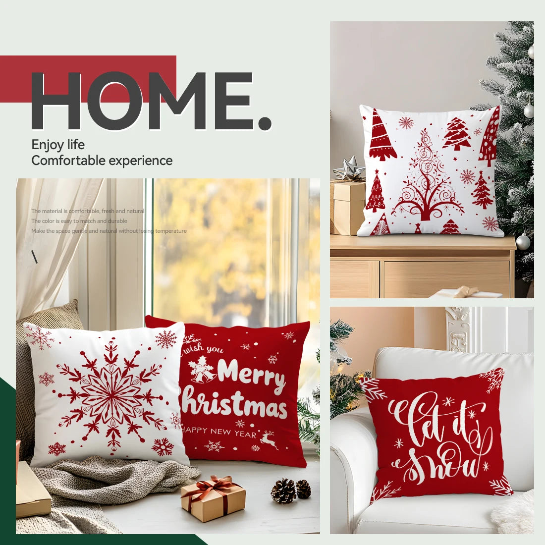 Red Christmas Decoration Pillowcase Printed Polyester 40/45/50cm Throw Pillowcover Decorative Sofa Cushion Pillowslip Home Decor
