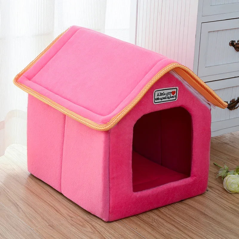 Winter Pet House Foldable Bed With Mat Soft Leopard Dog Puppy Sofa Cushion House Kennel Nest Dog Cat Bed For Small Medium Dogs