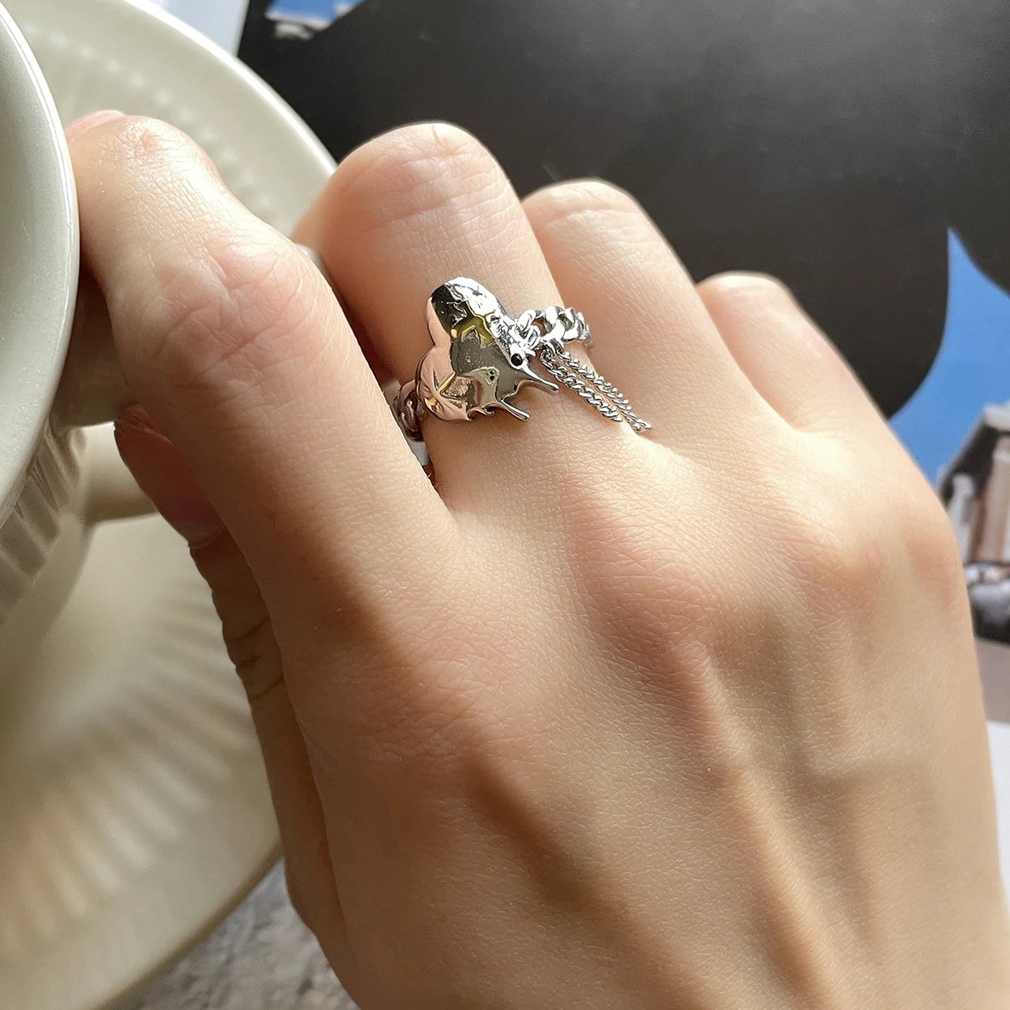 Inel JIUHAO cu două straturi, inimă romantică - Argint 925