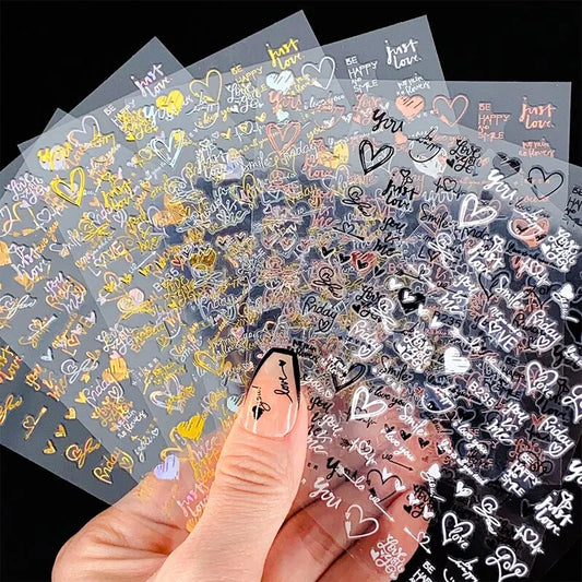 JEARLYU 3D Nagelsticker Liebe Herz - 6 Stück 10x8cm DIY