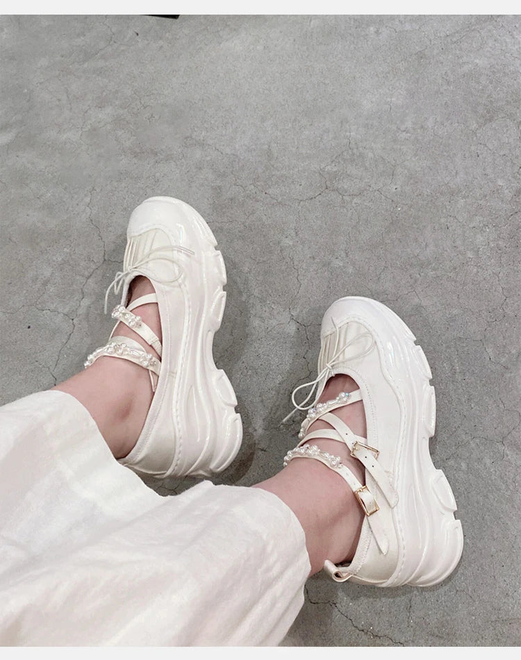 Damen Niedrige Absätze 2025 - Koreanischer Stil Perlenkette Mary Jane Flats - Party Arbeit Casual Bootsschuhe