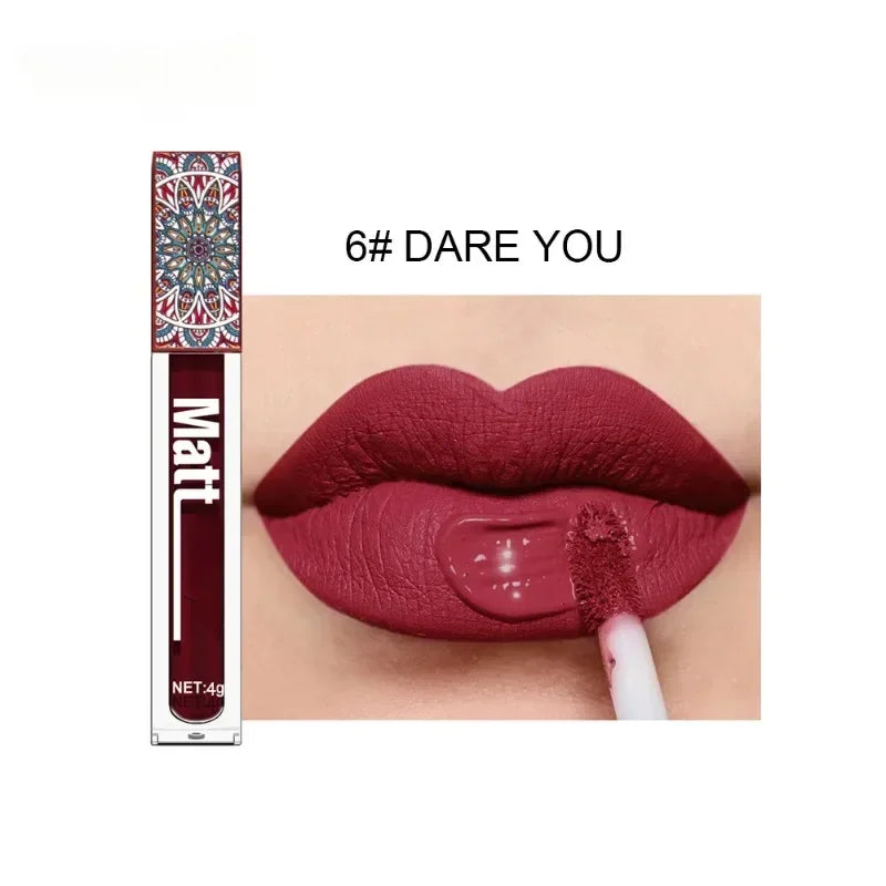 Waterproof Matte Nude Lip Gloss Brown Nude Pigment Dark Red Long Lasting Velvet Liquid Lipstick Women Makeup Lip Glaze 1pcs