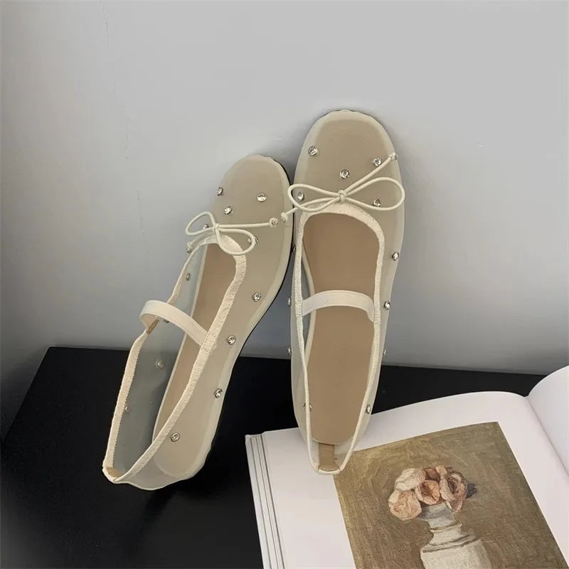 Frühling Flache Schuhe 2025 - Mädchen Fashion Runder Kopf Schmetterling Knoten - Mesh Atmungsaktiv Weiche Sohle Rutschfest