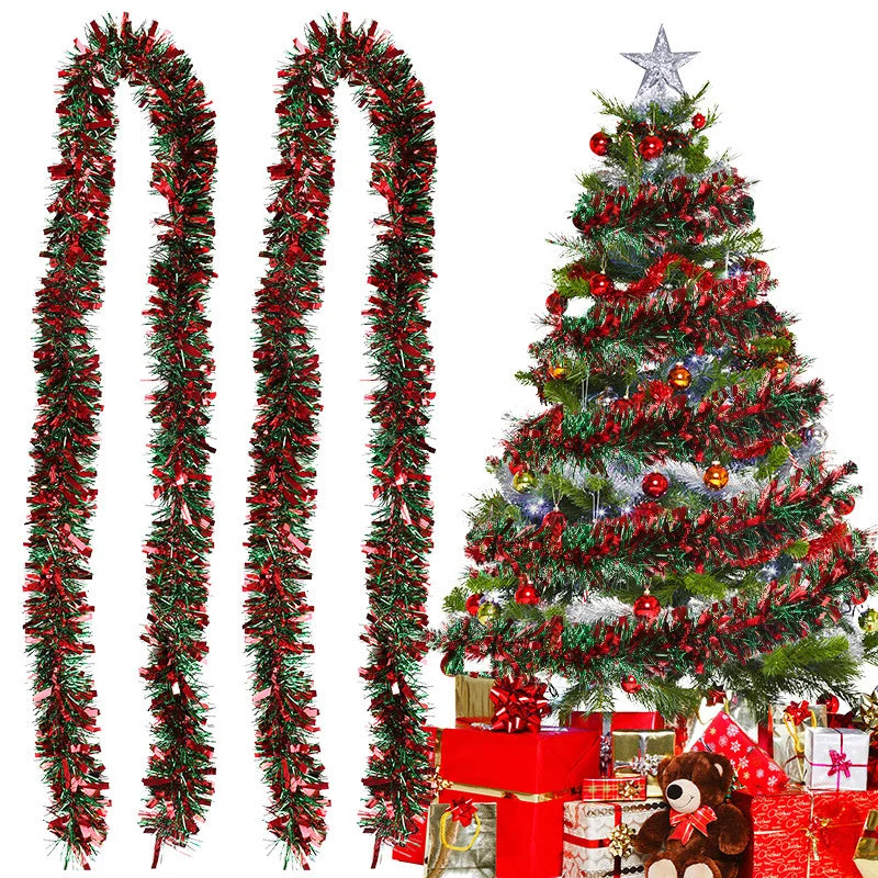 5/10er-Pack 78,74 Zoll Weihnachtsbaum-Hängegirlande, Weihnachtsgirlande, rotes und grünes Lametta, Bandornamente, Urlaub, Zuhause, Partyzubehör