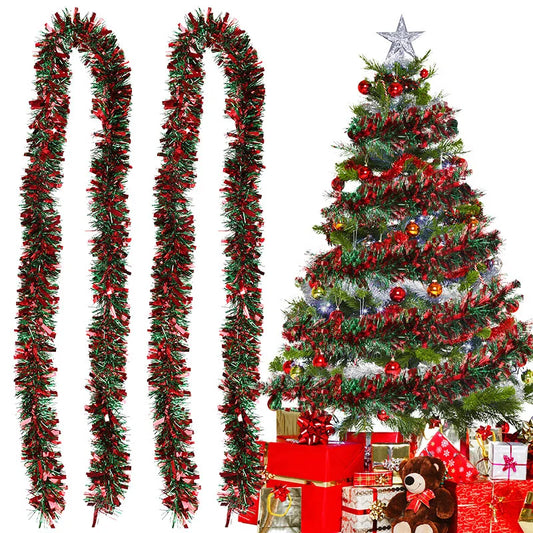 5/10er-Pack 78,74 Zoll Weihnachtsbaum-Hängegirlande, Weihnachtsgirlande, rotes und grünes Lametta, Bandornamente, Urlaub, Zuhause, Partyzubehör