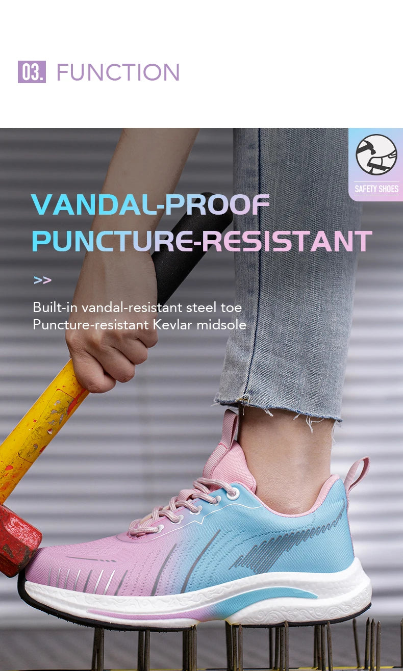 Safety Shoes for Women Steel Toe Sneakers Anti-Punctur Lightweight Boots Female Pink Breathable Hiking Boots Comfortable Shoes