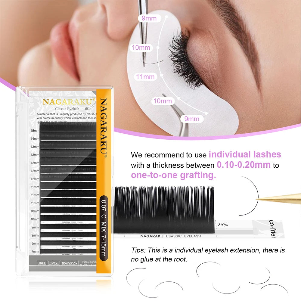 Wimpernverlängerung 2025 - NAGARAKU Classic Mix 7-15mm Individual Lashes