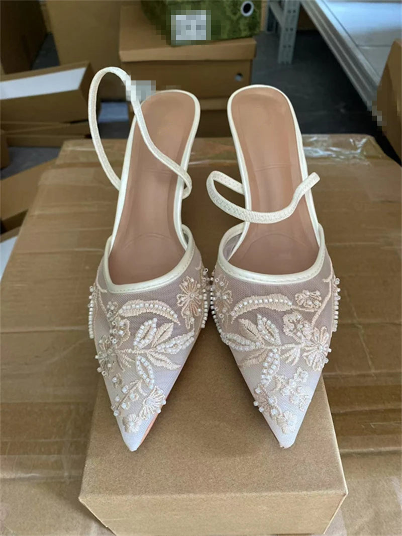 Breathable Modell Mesh Slingback - Perlen Spitze 7cm 37-42