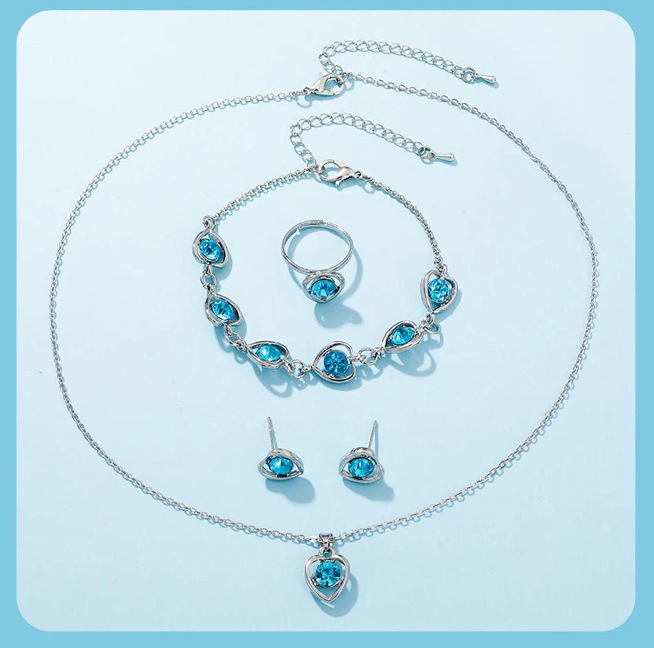Moda 6er Set Quarz Uhr Damen - Blau Strass Leder 18mm