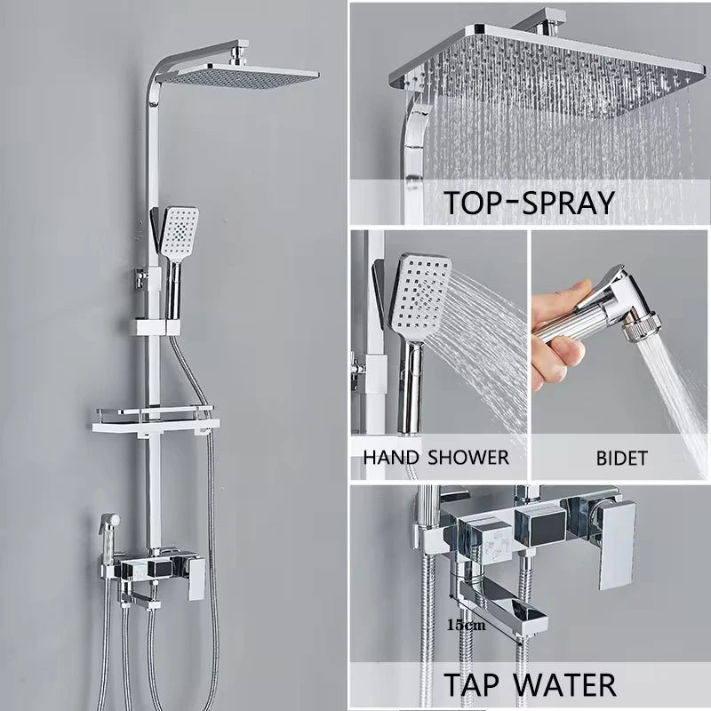 Duscharmatur Set - Schwarz Chrome ABS Duschmischer Kran Drehbar 15cm Auslauf Regendusche