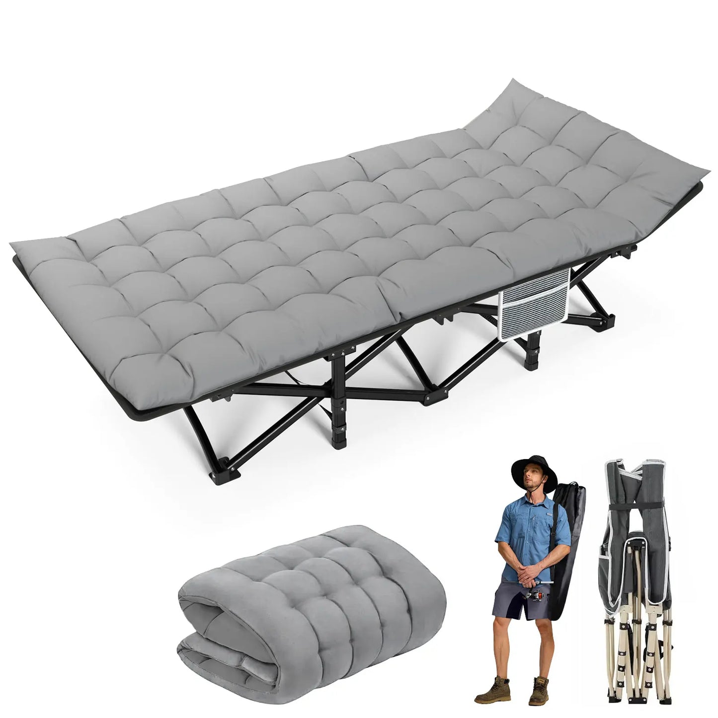 Campingbett 2025: Klappbares Camping Feldbett Heavy Duty Tragbar - Outdoor Camping Bett Erwachsene Strand RV 200KG Belastung