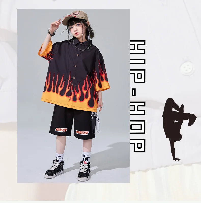Jungen-Streetwear-Set 2025: Hip-Hop Flame-Design - Urban Dance Collection