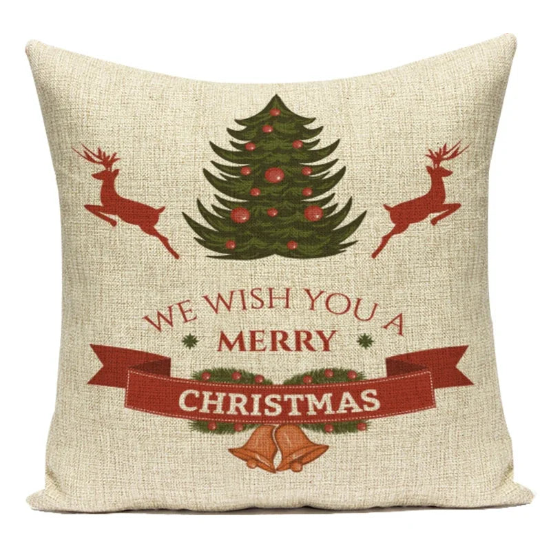 Merry Christmas Cute Cartoon Santa Claus Christmas Trees Polyester Sofa Home Decoration Pillow Cushion Cover Almofadas