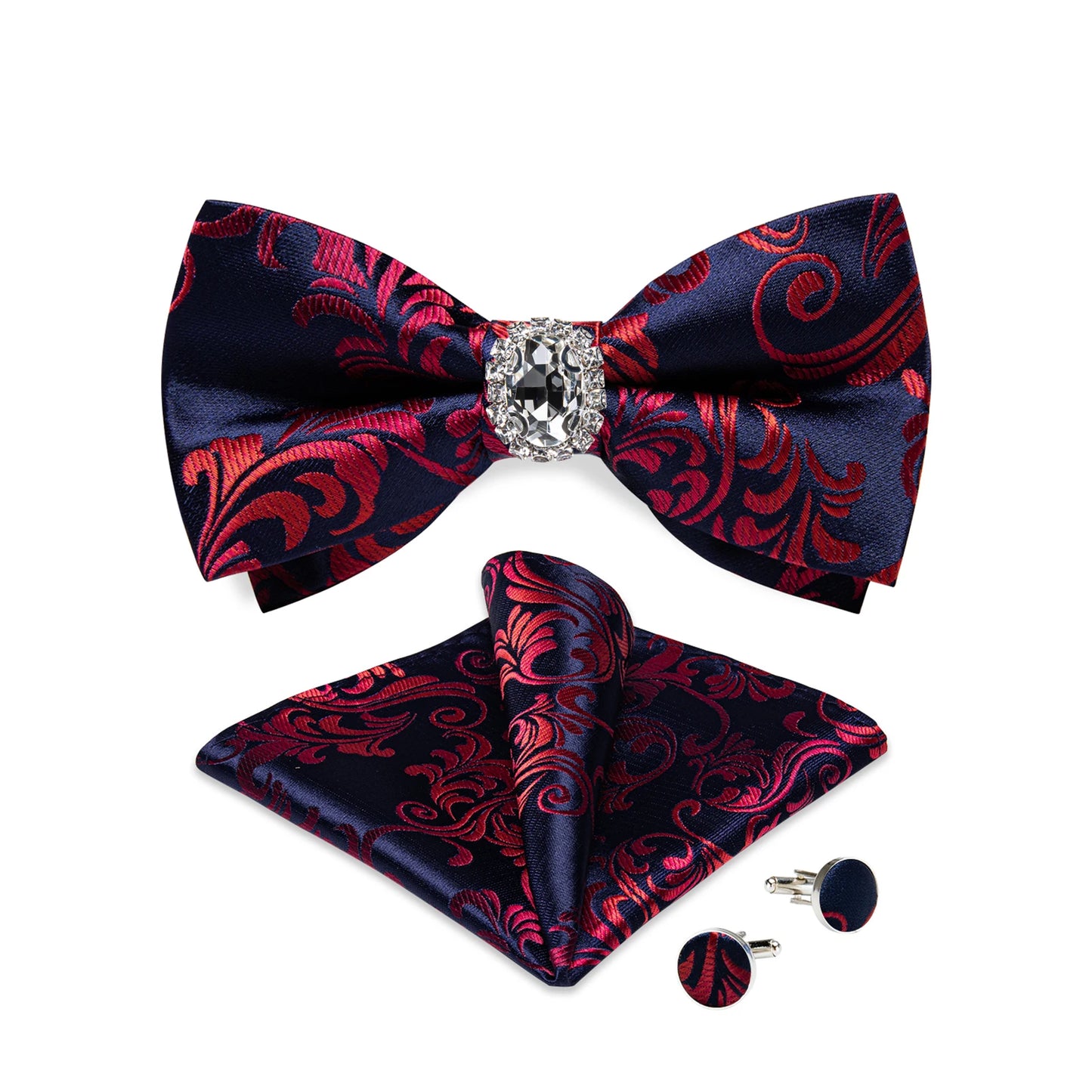 Designer Men's Silk Bowties Pocket Square Cufflink Set for Man Wedding Pre-tied Bow Ties Fashion Butterfly Knot Business Bowties